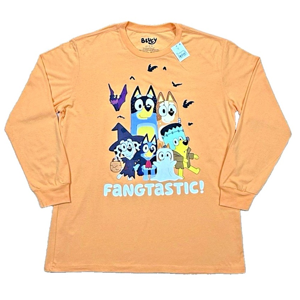 Bluey Bingo Fangtastic Halloween Long Sleeve Graphic Tee Unisex Adult L Orange